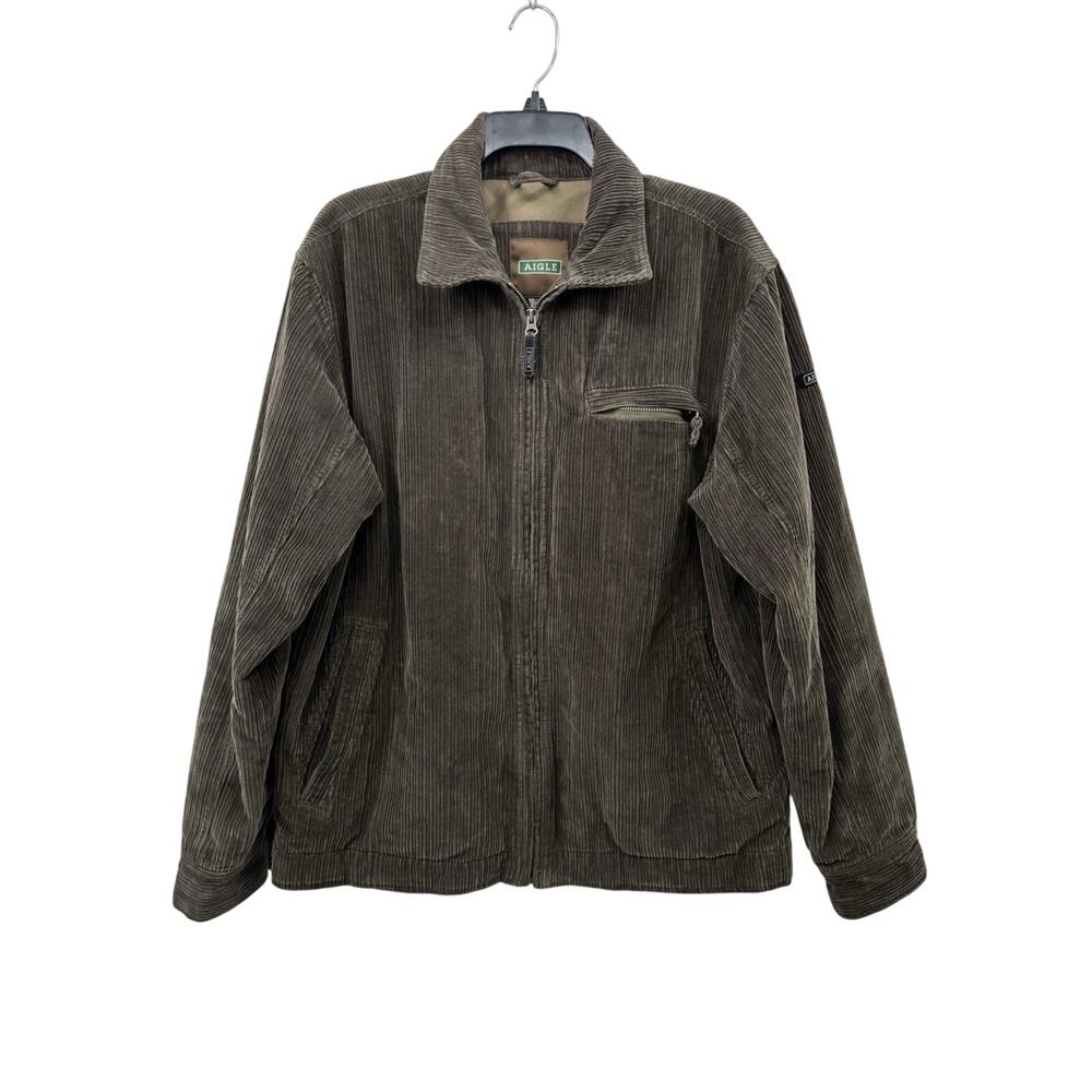 Aigle Bomber Jacket Corduroy Mushroom Brown Men's Size Large 100% Cotton